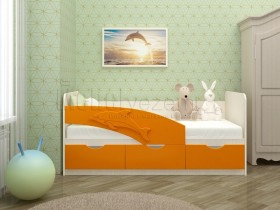 Дельфин-3 Кровать детская 3 ящика без ручек 1.8 Оранжевый глянец в Томмоте - tommot.katalogmebeli.com | фото