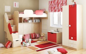 Детская комната Бэрри (Бежевый/Красный/корпус Клен) в Томмоте - tommot.katalogmebeli.com | фото 1