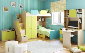 Детская комната Смайли (Желтый/Голубой/Зеленый/корпус Клен) в Томмоте - tommot.katalogmebeli.com | фото 2