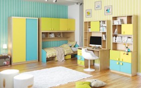 Детская комната Смайли (Желтый/Голубой/Зеленый/корпус Клен) в Томмоте - tommot.katalogmebeli.com | фото 3