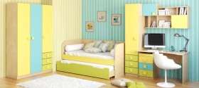 Детская комната Смайли (Желтый/Голубой/Зеленый/корпус Клен) в Томмоте - tommot.katalogmebeli.com | фото