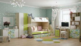 Детская комната Твит (Белый/Зеленый/корпус Клен) в Томмоте - tommot.katalogmebeli.com | фото 4