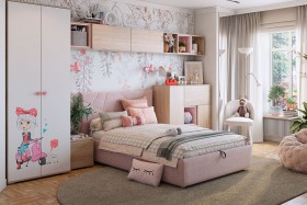 Комплект детской мебели Алина К2 Дуб мария/белый/нежно-розовый велюр в Томмоте - tommot.katalogmebeli.com | фото 1