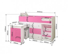 Кровать-чердак Малыш 1600 Венге/Розовый в Томмоте - tommot.katalogmebeli.com | фото 2