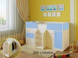 Кровать-чердак Малыш-4 Дуб молочный/Голубой в Томмоте - tommot.katalogmebeli.com | фото