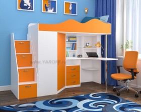 Кровать-чердак Пионер-1 Белое дерево/Оранжевый в Томмоте - tommot.katalogmebeli.com | фото