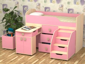 Кровать детская Фея 1.6 Дуб молочный/Розовый в Томмоте - tommot.katalogmebeli.com | фото