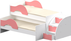 Кровать детская Матрешка выкатная с лестницей  Белый/Розовый в Томмоте - tommot.katalogmebeli.com | фото 1