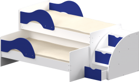 Кровать детская Матрешка выкатная с лестницей Белый/Синий в Томмоте - tommot.katalogmebeli.com | фото 1