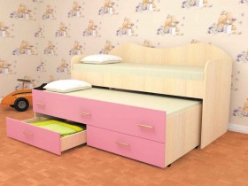 Кровать детская Нимфа двухместная 2.0 Дуб молочный/Розовый в Томмоте - tommot.katalogmebeli.com | фото