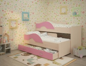 Кровать детская Радуга 1600 Млечный дуб/Розовый в Томмоте - tommot.katalogmebeli.com | фото 1