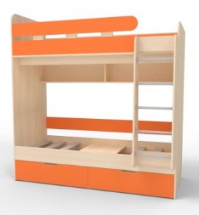 Кровать двухъярусная Юниор-5 Дуб молочный/Оранжевый в Томмоте - tommot.katalogmebeli.com | фото