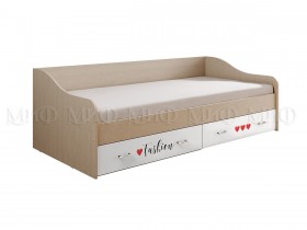 Кровать Girl Вега 0,9 м (Дуб беленый/Белый глянец/фотопечать) в Томмоте - tommot.katalogmebeli.com | фото