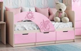 Кровать Юниор-3 ((мульт) розовый металл/дуб беленый) в Томмоте - tommot.katalogmebeli.com | фото