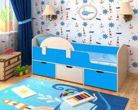Кровать Малыш-мини с бортиком Дуб молочный/Голубой в Томмоте - tommot.katalogmebeli.com | фото 1