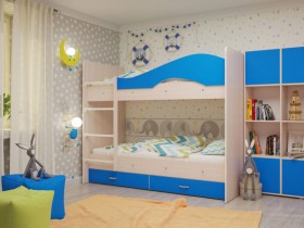 Кровать Мая двухъярусная с ящикамиМлечный дуб/Голубой в Томмоте - tommot.katalogmebeli.com | фото