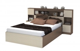 Кровать с прикроватным блоком КР 552 Спальня Basya (шимо темный/шимо светлый) в Томмоте - tommot.katalogmebeli.com | фото