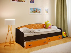 Кровать Софа-7 с мягкой спинкой (800х1900) Венге/Оранжевый в Томмоте - tommot.katalogmebeli.com | фото