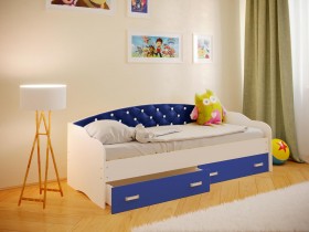 Кровать Софа-7 с мягкой спинкой со стразами (800х1900) Белый/Синий в Томмоте - tommot.katalogmebeli.com | фото