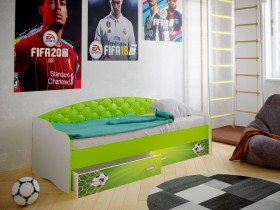 Кровать Софа-8 с мягкой спинкой фотопечать Футбол (900х2000) Белый/Лайм в Томмоте - tommot.katalogmebeli.com | фото