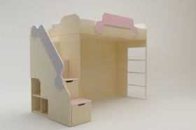 Кровать второй ярус с лестницей Грэйси (Розовый/Серый/корпус Клен) в Томмоте - tommot.katalogmebeli.com | фото 2