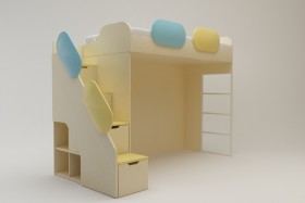 Кровать Смайли (второй ярус с лестницей/Желтый/Зеленый/Клен) в Томмоте - tommot.katalogmebeli.com | фото