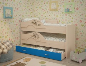 Кровать выкатная Радуга-Сафари детская 1600 Млечный дуб/Голубой в Томмоте - tommot.katalogmebeli.com | фото 1