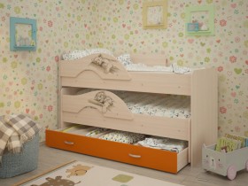 Кровать выкатная Радуга-Сафари детская 1600 Млечный дуб/Оранжевый в Томмоте - tommot.katalogmebeli.com | фото