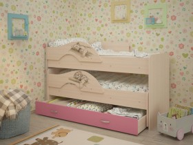 Кровать выкатная Радуга-Сафари детская 1600 Млечный дуб/Розовый в Томмоте - tommot.katalogmebeli.com | фото 1