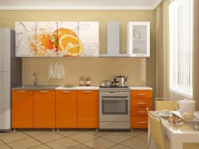 Кухонный гарнитур 1,8м Апельсин (Белый/Оранжевый металлик/Фотопечать апельсин) в Томмоте - tommot.katalogmebeli.com | фото