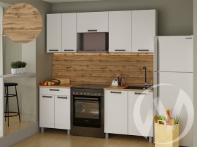 Кухня Кьяра 2.0 м с окапом (белый/карбон фарфор/26мм/дуб вотан) в Томмоте - tommot.katalogmebeli.com | фото