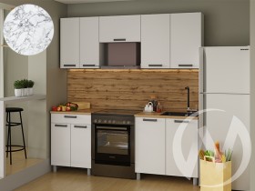 Кухня Кьяра 2.0 м с окапом (белый/карбон сакура, вулкан/26мм/мрамор итальянский) в Томмоте - tommot.katalogmebeli.com | фото