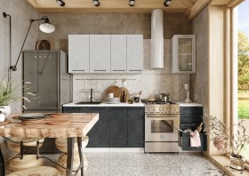 Кухонный гарнитур Нувель 1800мм белый/бетон белый/бетон черный в Томмоте - tommot.katalogmebeli.com | фото