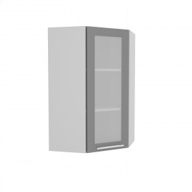 Квадро ВПУС 550 шкаф верхний угловой со стеклом высокий (Белый софт/корпус Серый) в Томмоте - tommot.katalogmebeli.com | фото
