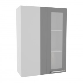 Квадро ВПУС 650 шкаф верхний угловой со стеклом высокий (Белый софт/корпус Серый) в Томмоте - tommot.katalogmebeli.com | фото