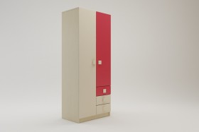 Шкаф 2-х створчатый с ящиками Бэрри (Бежевый/Красный/корпус Клен) в Томмоте - tommot.katalogmebeli.com | фото