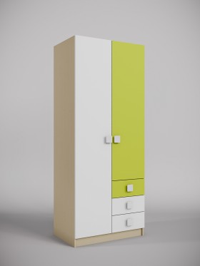 Шкаф 2-х створчатый с ящиками Эппл (Зеленый/Белый/корпус Клен) в Томмоте - tommot.katalogmebeli.com | фото