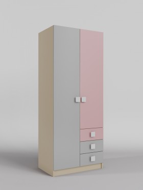 Шкаф 2-х створчатый с ящиками Грэйси (Розовый/Серый/корпус Клен) в Томмоте - tommot.katalogmebeli.com | фото 1