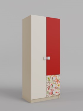 Шкаф 2-х створчатый с ящиками Ретвит (Бежевый/Красный/корпус Клен) в Томмоте - tommot.katalogmebeli.com | фото