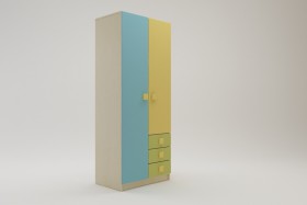 Шкаф 2-х створчатый с ящиками Смайли (Желтый/Голубой/Зеленый/корпус Клен) в Томмоте - tommot.katalogmebeli.com | фото