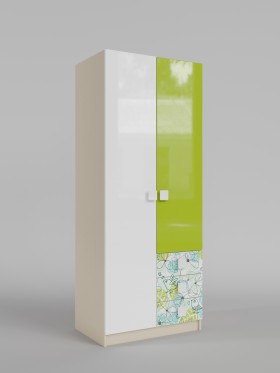 Шкаф 2-х створчатый с ящиками Твит (Белый/Зеленый/корпус Клен) в Томмоте - tommot.katalogmebeli.com | фото