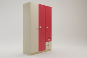 Шкаф 3-х створчатый с ящиками Бэрри (Бежевый/Красный/корпус Клен) в Томмоте - tommot.katalogmebeli.com | фото
