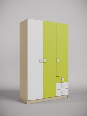 Шкаф 3-х створчатый с ящиками Эппл (Зеленый/Белый/корпус Клен) в Томмоте - tommot.katalogmebeli.com | фото