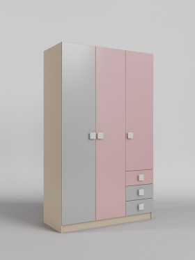 Шкаф 3-х створчатый с ящиками Грэйси (Розовый/Серый/корпус Клен) в Томмоте - tommot.katalogmebeli.com | фото