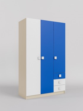 Шкаф 3-х створчатый с ящиками Скай (Синий/Белый/корпус Клен) в Томмоте - tommot.katalogmebeli.com | фото
