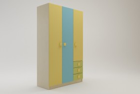 Шкаф 3-х створчатый с ящиками Смайли (Желтый/Голубой/Зеленый/корпус Клен) в Томмоте - tommot.katalogmebeli.com | фото