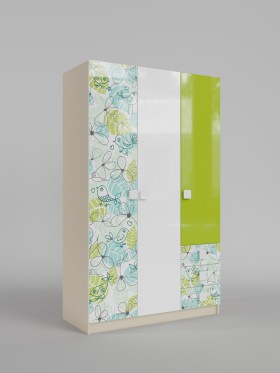 Шкаф 3-х створчатый с ящиками Твит (Белый/Зеленый/корпус Клен) в Томмоте - tommot.katalogmebeli.com | фото