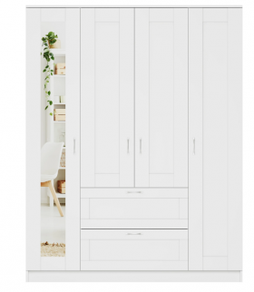 Шкаф четырехдверный Сириус с 1 зеркалом и 2 ящиками белый в Томмоте - tommot.katalogmebeli.com | фото 1
