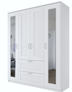 Шкаф четырехдверный Сириус с 2 зеркалами и 2 ящиками белый в Томмоте - tommot.katalogmebeli.com | фото