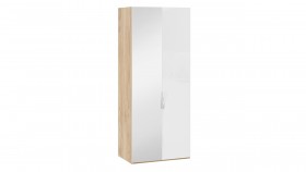 Шкаф для одежды с 1 глухой и 1 зеркальной дверями левый «Эмбер» Яблоня Беллуно/Белый глянец в Томмоте - tommot.katalogmebeli.com | фото